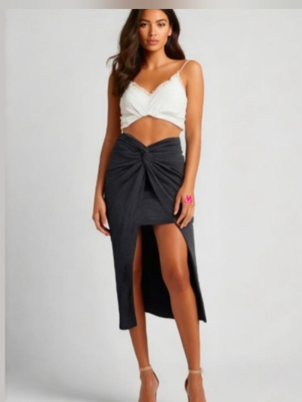 NWT ZARA High-Waisted Gray Knotted Midi Skirt | Blogger | Edgy | Size M